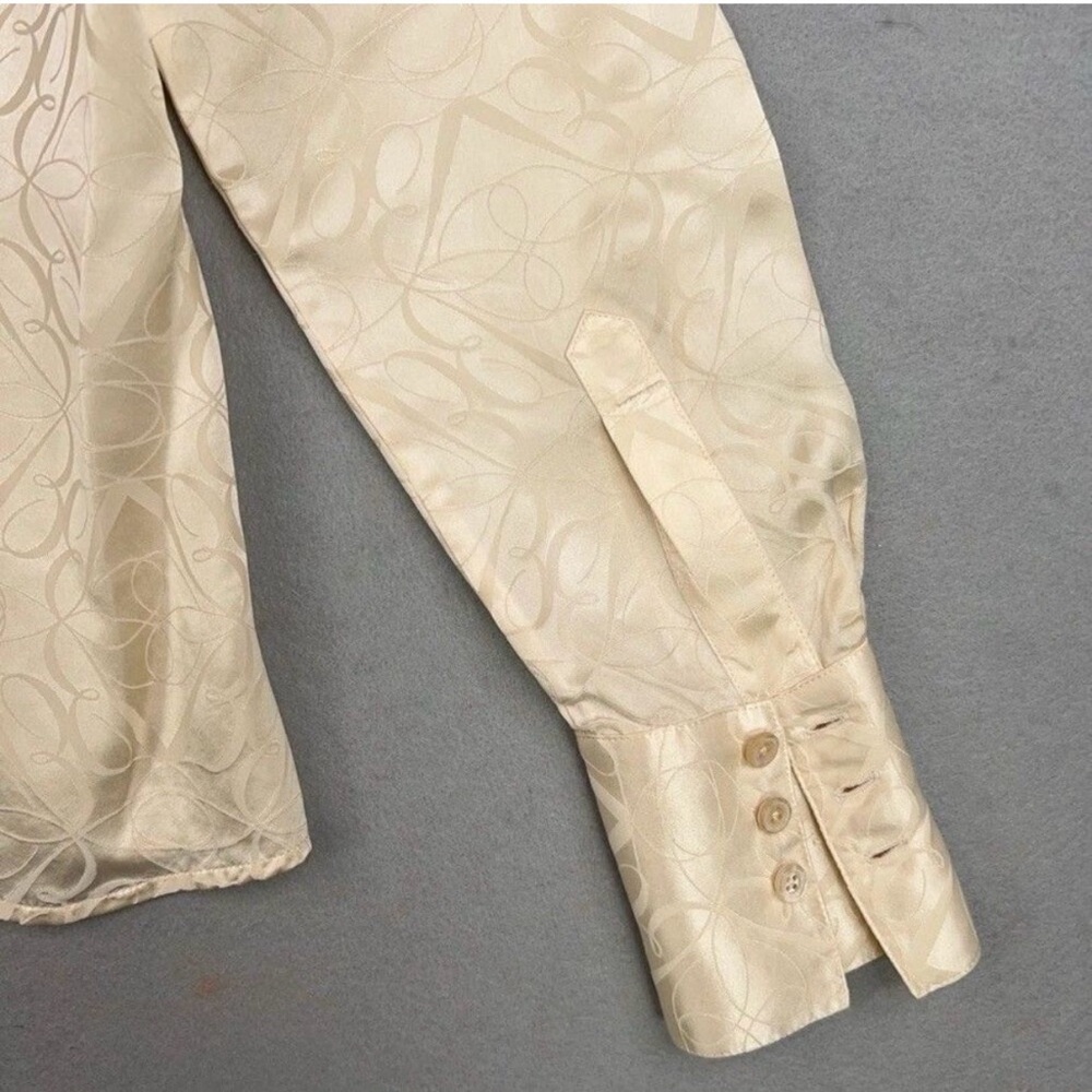 Brooks Brothers Shirt Womens 2 Cream Champagne Silk Monogram Jacquard Luxury - Picture 4 of 5